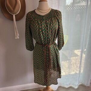 Collective Concepts Green and Tan Midi Sundress with Raglan Sleeves